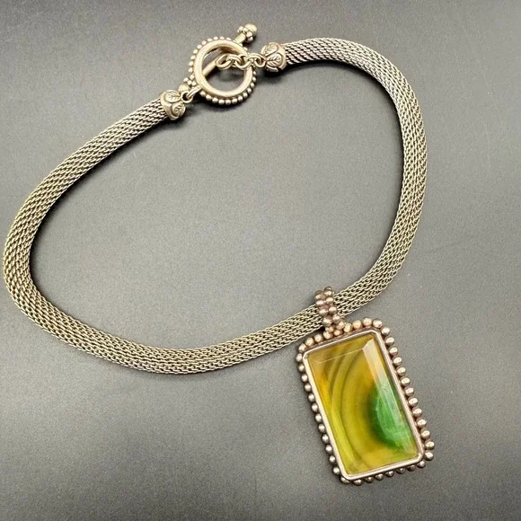 ✨ Stephen Dweck 1996 Signed Sterling Pendant Necklace | 16" Woven Chain - Picture 5 of 7